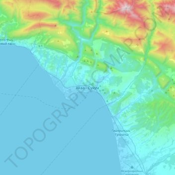 Mapa topográfico Sochumi, altitud, relieve