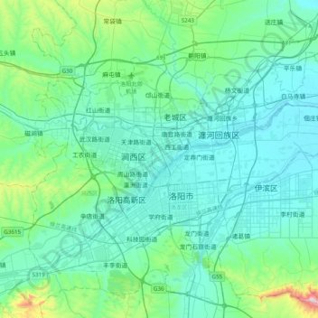 Mapa topográfico 洛阳市, altitud, relieve