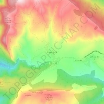 Mapa topográfico Argayo del Sil, altitud, relieve