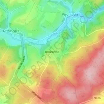 Mapa topográfico Roumont, altitud, relieve