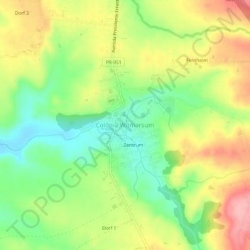 Mapa topográfico Colônia Witmarsum, altitud, relieve
