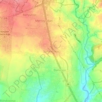 Mapa topográfico Sumberrejo, altitud, relieve