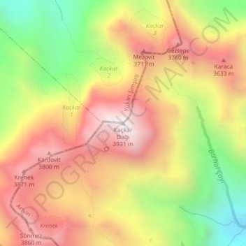 Mapa topográfico Kaçkar Dağı, altitud, relieve