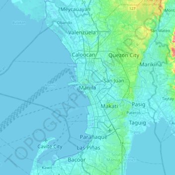 Mapa topográfico Manila, altitud, relieve