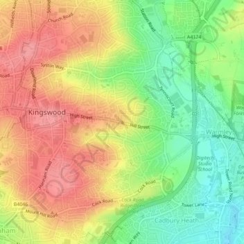 Mapa topográfico Warmley Hill, altitud, relieve