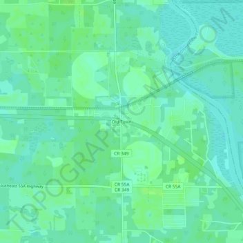 Mapa topográfico Old Town, altitud, relieve