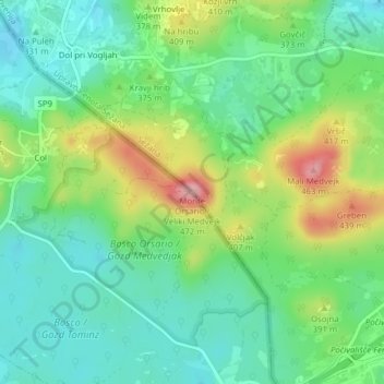 Mapa topográfico Monte Orsario, altitud, relieve