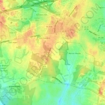 Mapa topográfico Shirley Gate Park, altitud, relieve