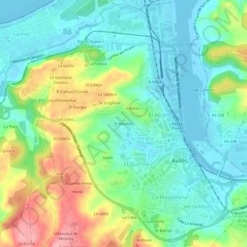 Mapa topográfico El Montán, altitud, relieve