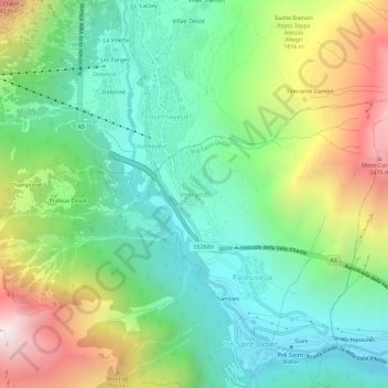 Mapa topográfico Verrand, altitud, relieve