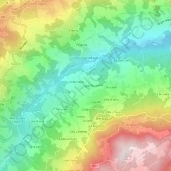 Mapa topográfico Rovinella, altitud, relieve