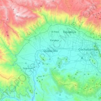 Mapa topográfico Quillacollo, altitud, relieve