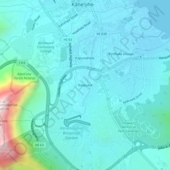 Mapa topográfico Keapuka, altitud, relieve