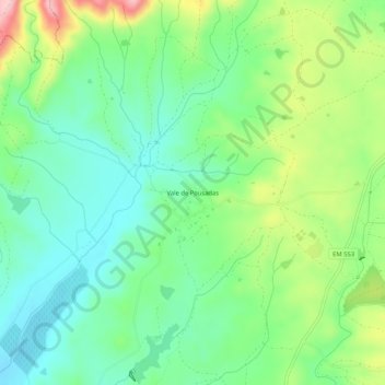 Mapa topográfico Vale de Pousadas, altitud, relieve