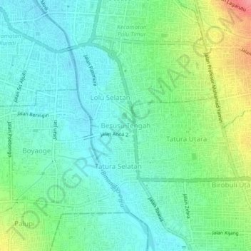 Mapa topográfico Besusu Tengah, altitud, relieve