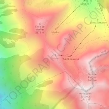 Mapa topográfico Cime de Sistron, altitud, relieve