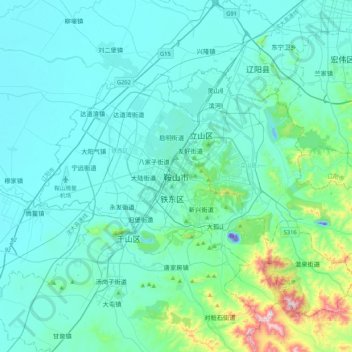 Mapa topográfico 鞍山市, altitud, relieve
