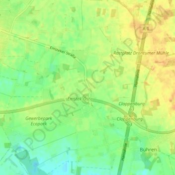 Mapa topográfico Drantum, altitud, relieve