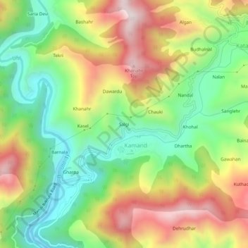 Mapa topográfico Salgi, altitud, relieve