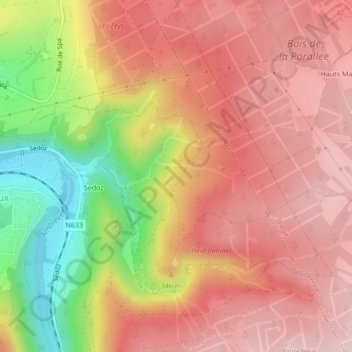Mapa topográfico Sur le Potai, altitud, relieve