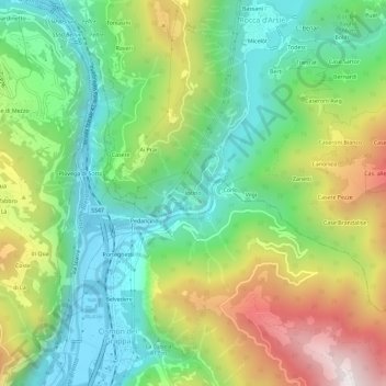 Mapa topográfico Incino, altitud, relieve