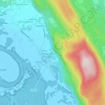 Mapa topográfico Bonnard, altitud, relieve