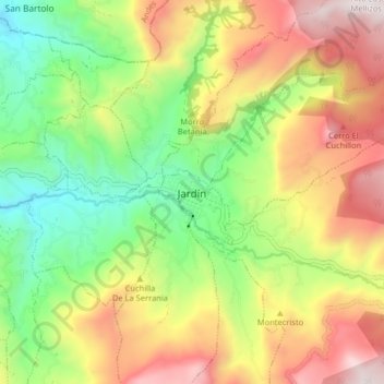 Mapa topográfico Jardín, altitud, relieve