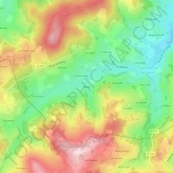 Mapa topográfico Dardy, altitud, relieve