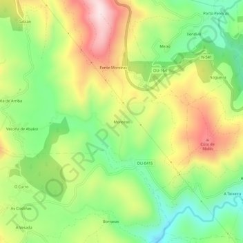 Mapa topográfico Moreiras, altitud, relieve