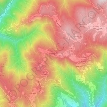Mapa topográfico Panicagliora, altitud, relieve