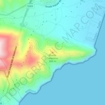Mapa topográfico Monte Saraceno, altitud, relieve