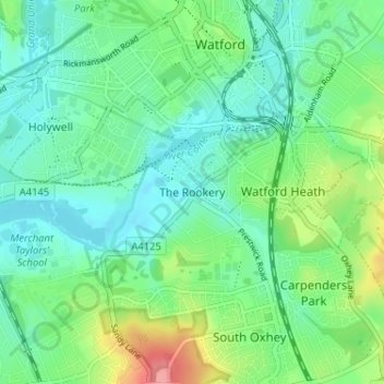 Mapa topográfico The Rookery, altitud, relieve