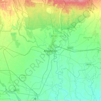 Mapa topográfico Alipurduar, altitud, relieve