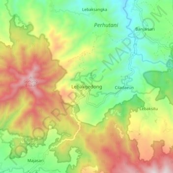 Mapa topográfico Lebakgedong, altitud, relieve