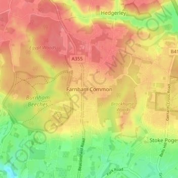 Mapa topográfico Farnham Common, altitud, relieve