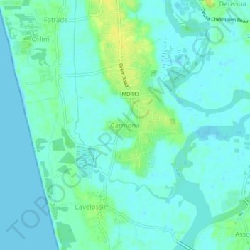 Mapa topográfico Carmona, altitud, relieve