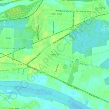 Mapa topográfico Rose City, altitud, relieve