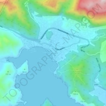 Mapa topográfico Göcek, altitud, relieve