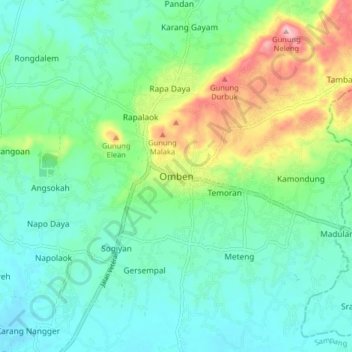 Mapa topográfico Omben, altitud, relieve