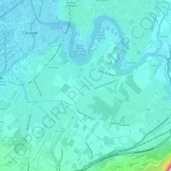 Mapa topográfico Vessy, altitud, relieve