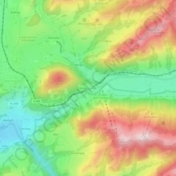 Mapa topográfico Hinterstaufen, altitud, relieve