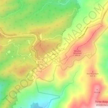 Mapa topográfico Love, altitud, relieve