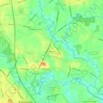 Mapa topográfico Elmwood, altitud, relieve