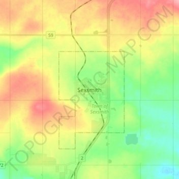 Mapa topográfico Sexsmith, altitud, relieve