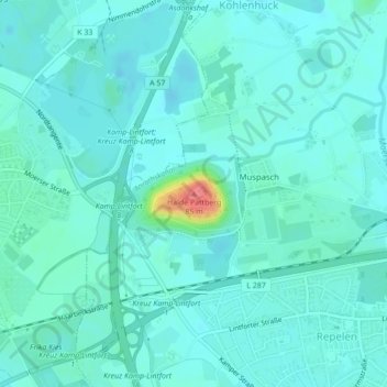 Mapa topográfico Halde Pattberg, altitud, relieve