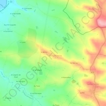 Mapa topográfico A Lamothe, altitud, relieve