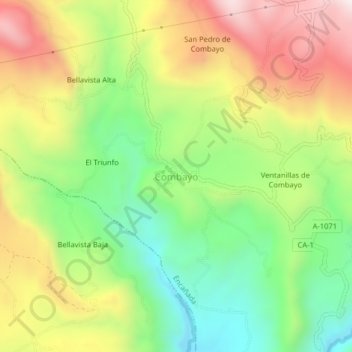 Mapa topográfico Combayo, altitud, relieve