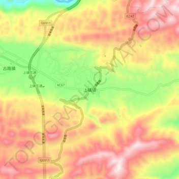 Mapa topográfico 上磺镇, altitud, relieve
