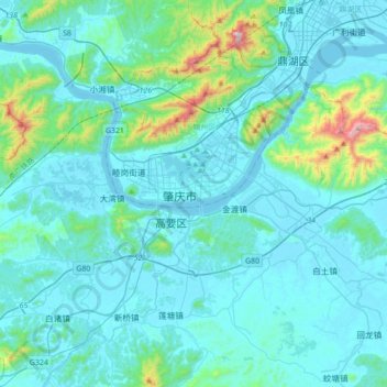 Mapa topográfico 肇庆市, altitud, relieve