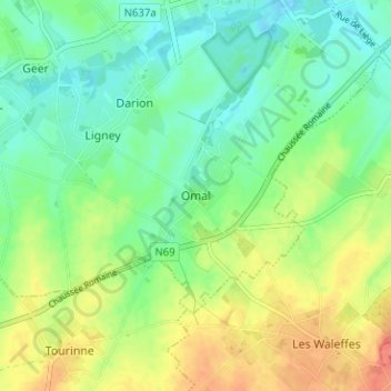 Mapa topográfico Omal, altitud, relieve